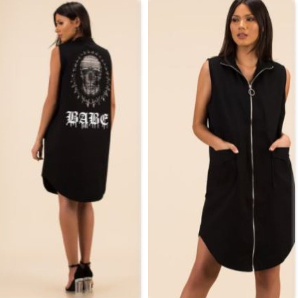 Killer Babe Rhinestone Skull Graphic Vest Dress